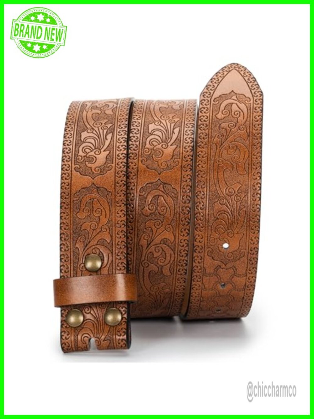 Western Cowboy PU Leather Belt No Buckle Waist Strap Bull Floral Engraved